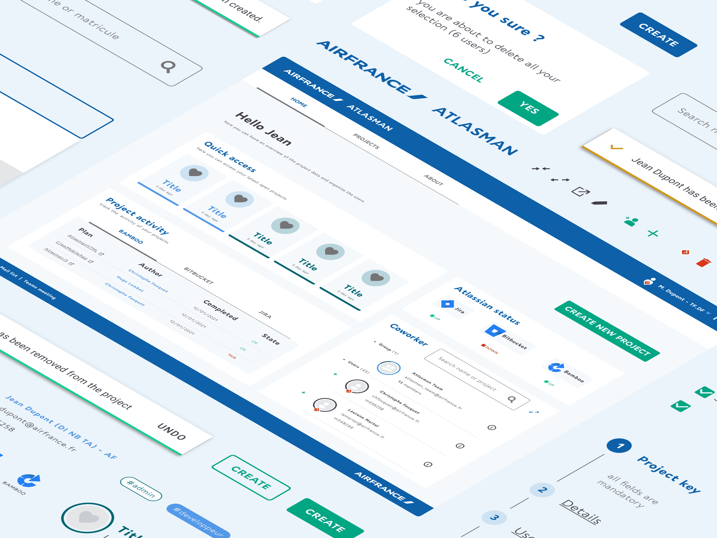 Isometric composition of Atlasman screens in Air France colours