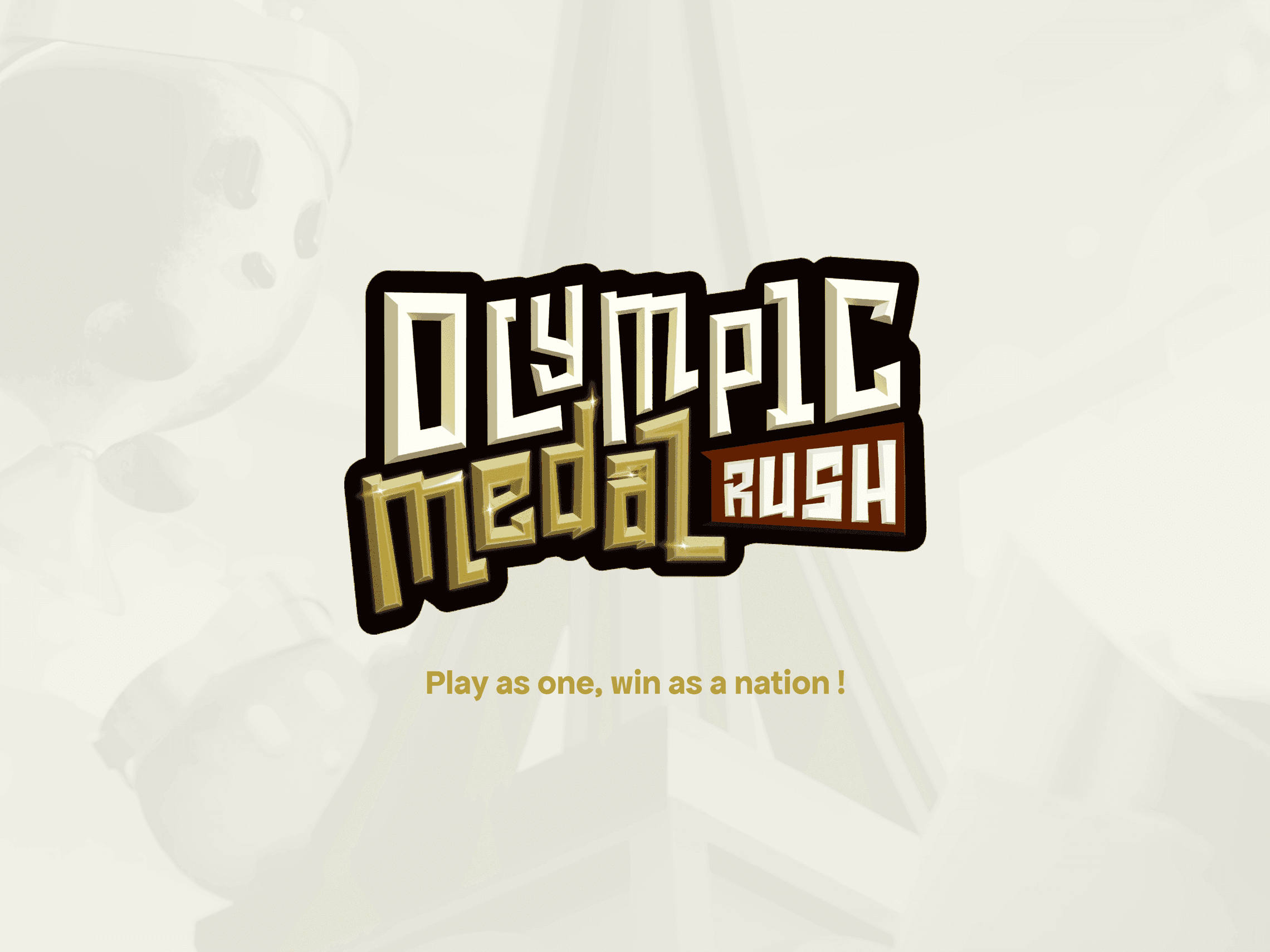 Olympic Medal Rush logo with the tagline Play as one, win as a nation